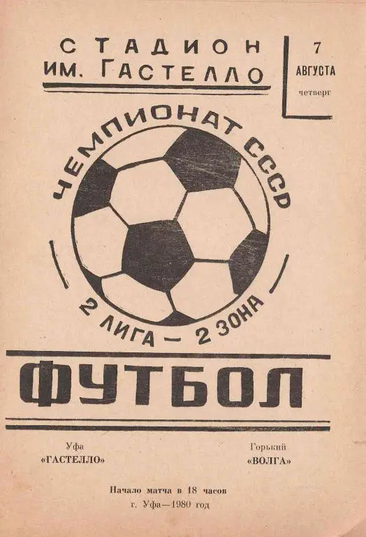 Гастелло Уфа - Волга Горький - 80