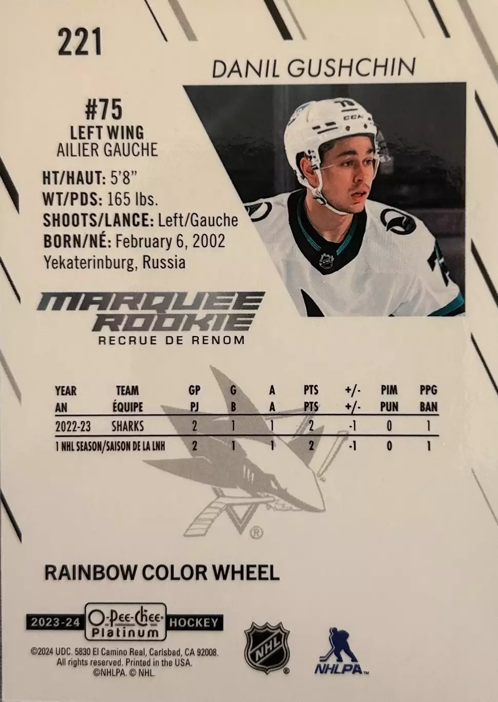 NHL Danil Gushchin San Jose Sharks/Данил Гущин Сан-Хосе Шаркс НХЛ rookie young 1