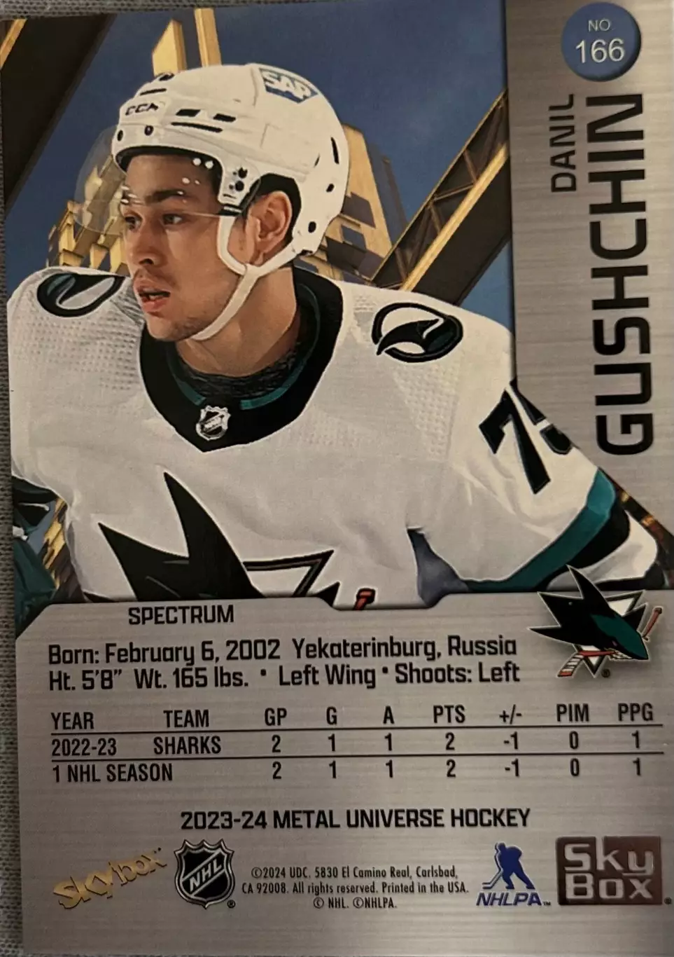 NHL Danil Gushchin San Jose Sharks/Данил Гущин Сан-Хосе Шаркс НХЛ rookie young 1