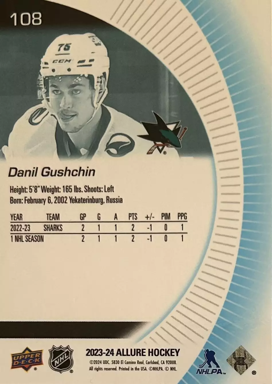 NHL Danil Gushchin San Jose Sharks/Данил Гущин Сан-Хосе Шаркс НХЛ Young Rookie 1