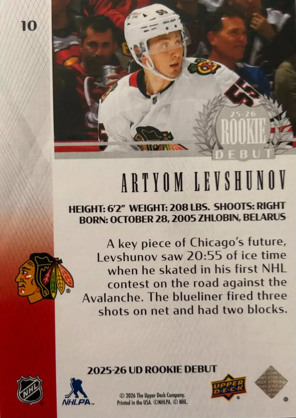 Артем Левшунов Chicago Blackhawks/Чикаго Блэкхокс НХЛ/NHL Young guns Rookie card 1