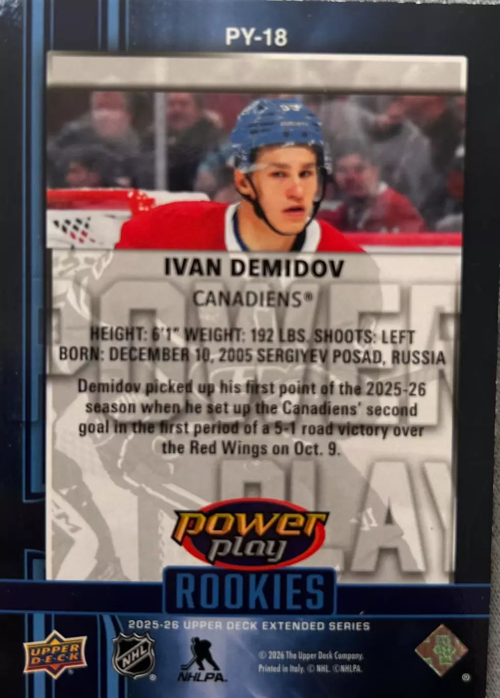 Ivan Demidov Montreal Canadiens/Иван Демидов Монреаль НХЛ Power Play Rookie 1