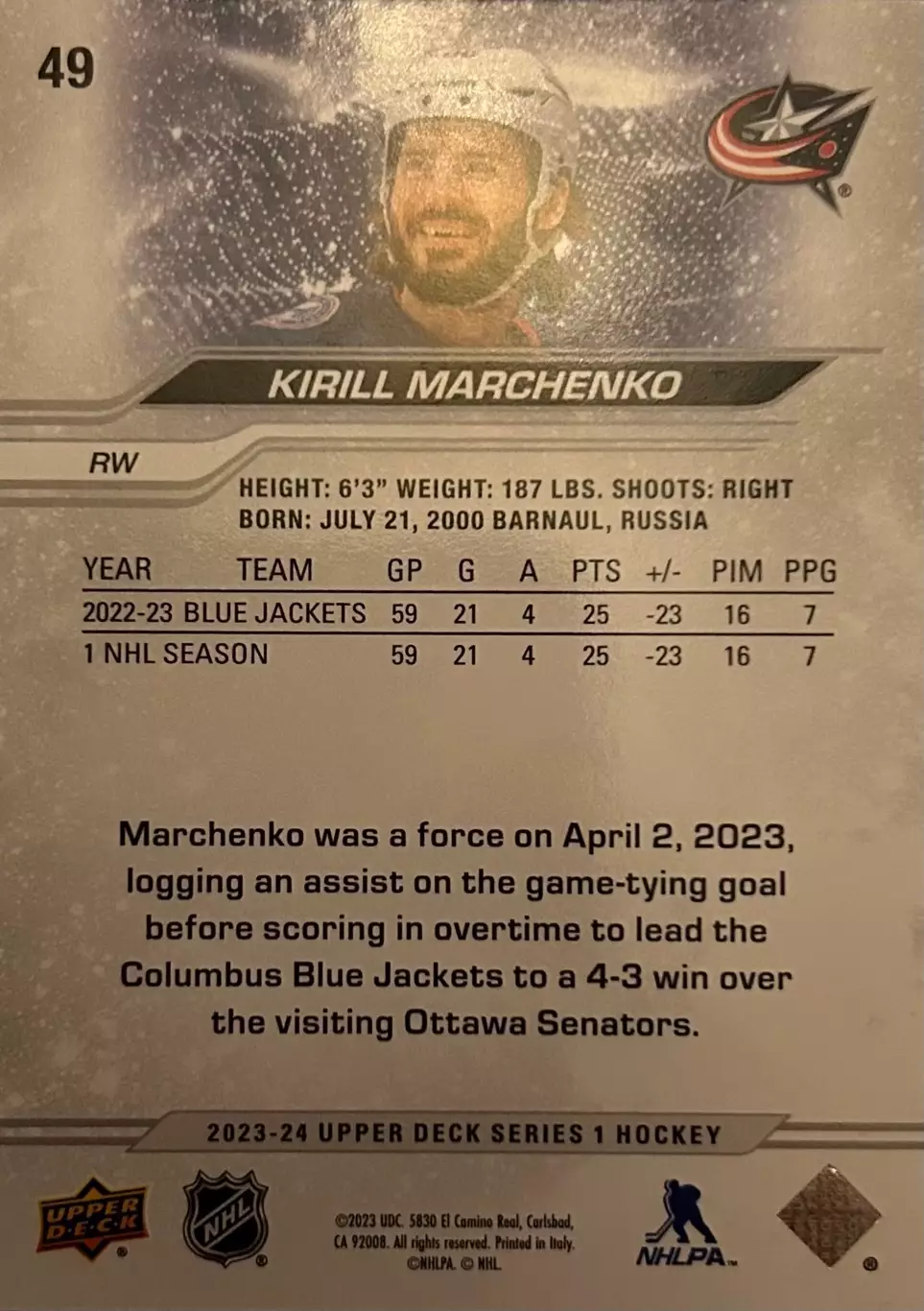 Кирилл Марченко (Columbus Blue Jackets/Коламбус) НХЛ/NHL/КХЛ Marchenko Kirill 1