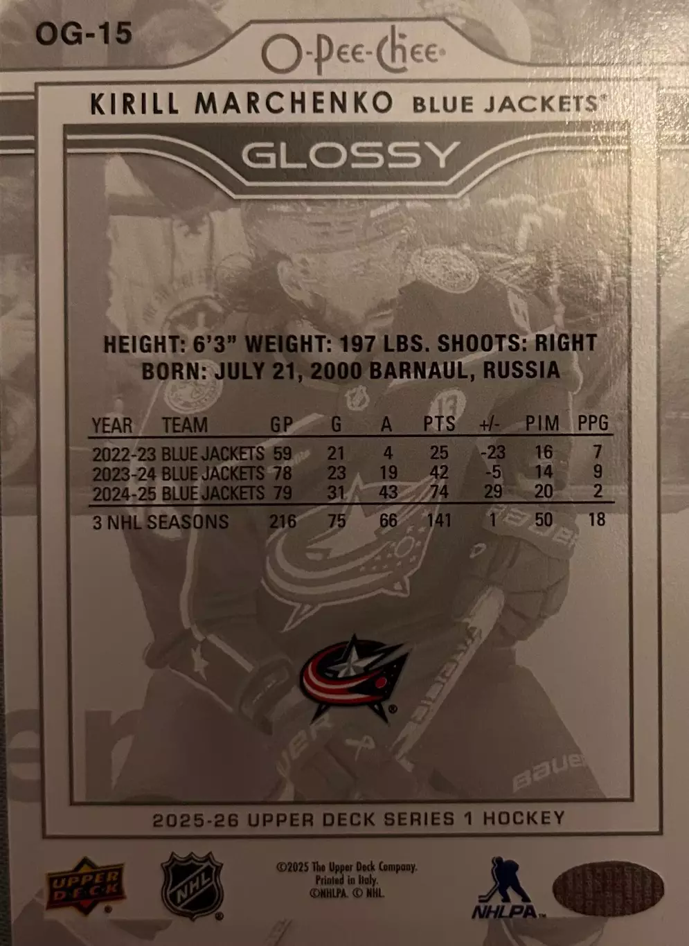Кирилл Марченко 2025/26 Columbus Blue Jackets/Коламбус НХЛ/NHL Marchenko Kirill 1