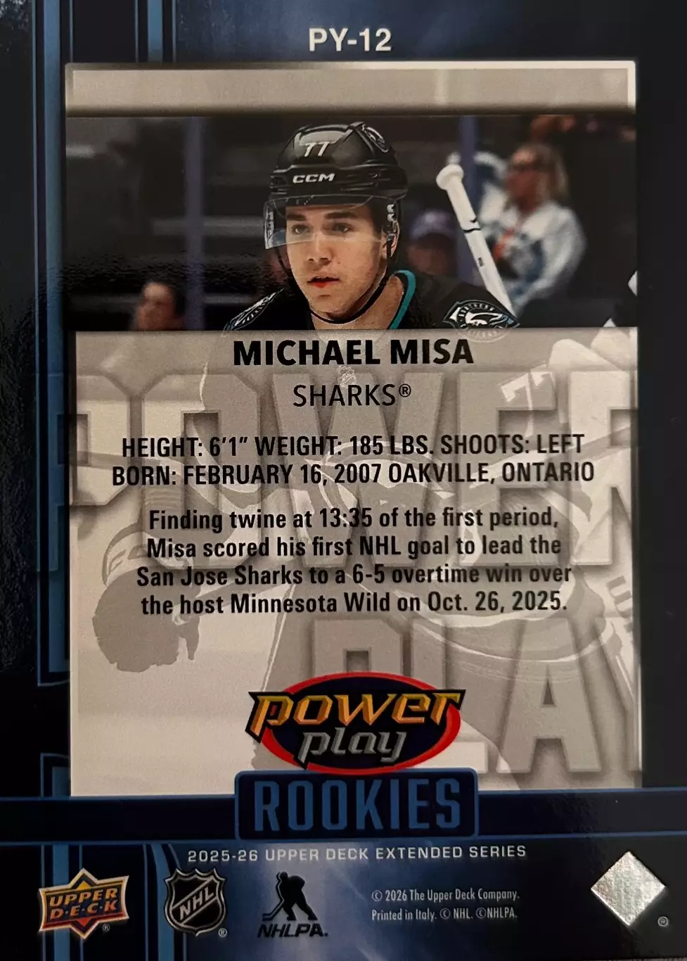 NHL Michael Misa San Jose Sharks/ Майкл Миса Сан-Хосе Шаркс НХЛ Power Play 1