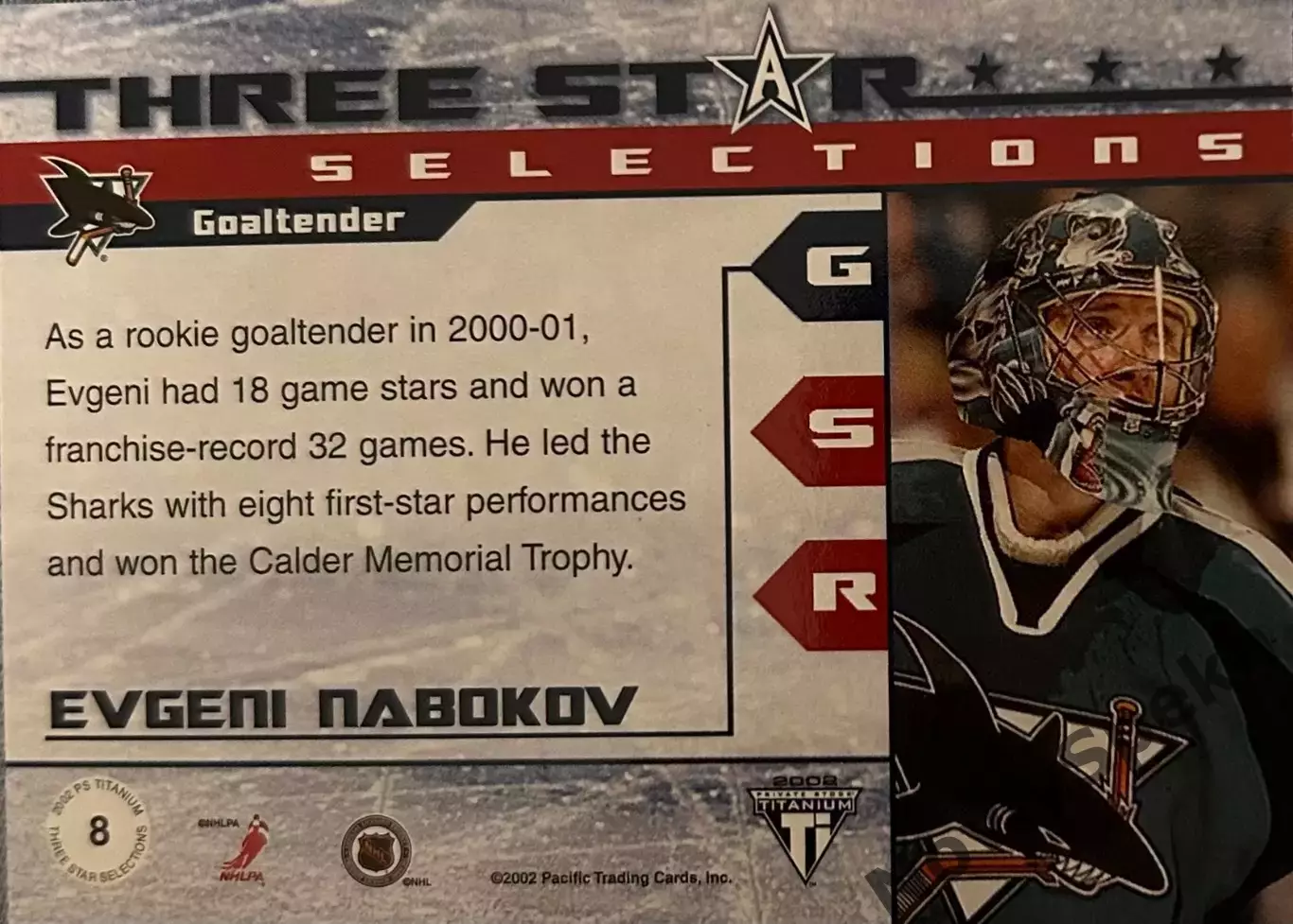 Евгений Набоков San Jose Sharks, Металлург, Динамо, СКА НХЛ/КХЛ Nabokov Сан-Хосе 1