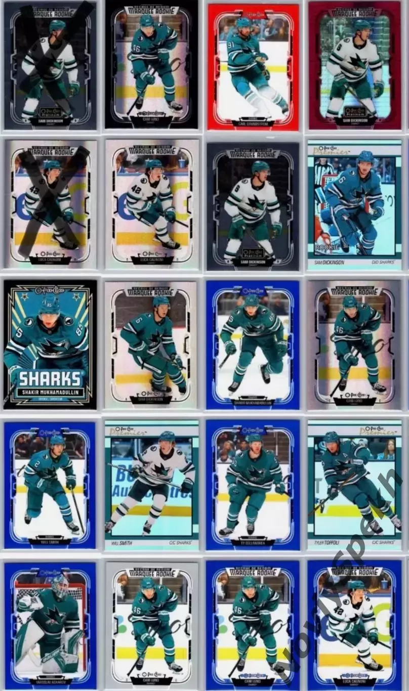 Карточки San-Jose Sharks NHL Сан-Хосе Селебрини, Смит, Миса, Аскаров, Дикинсон