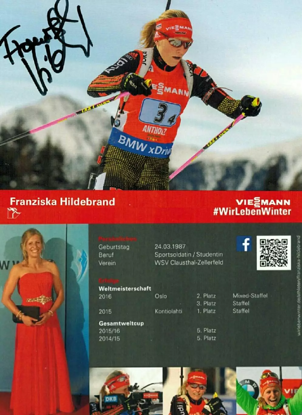 Франциска Хильдебранд автограф-карта биатлон