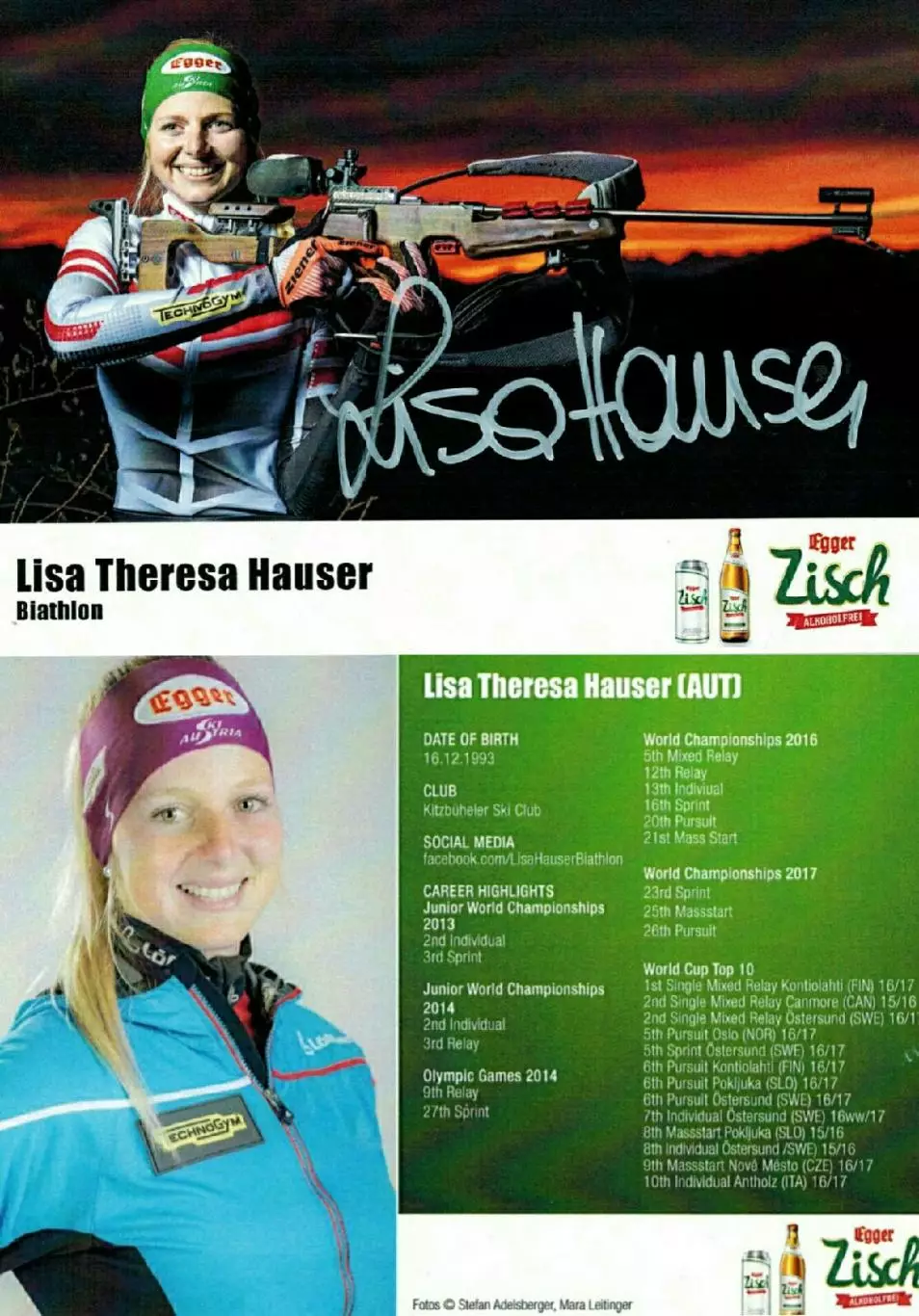Лиза Тереза Хаузер автограф-карта биатлон