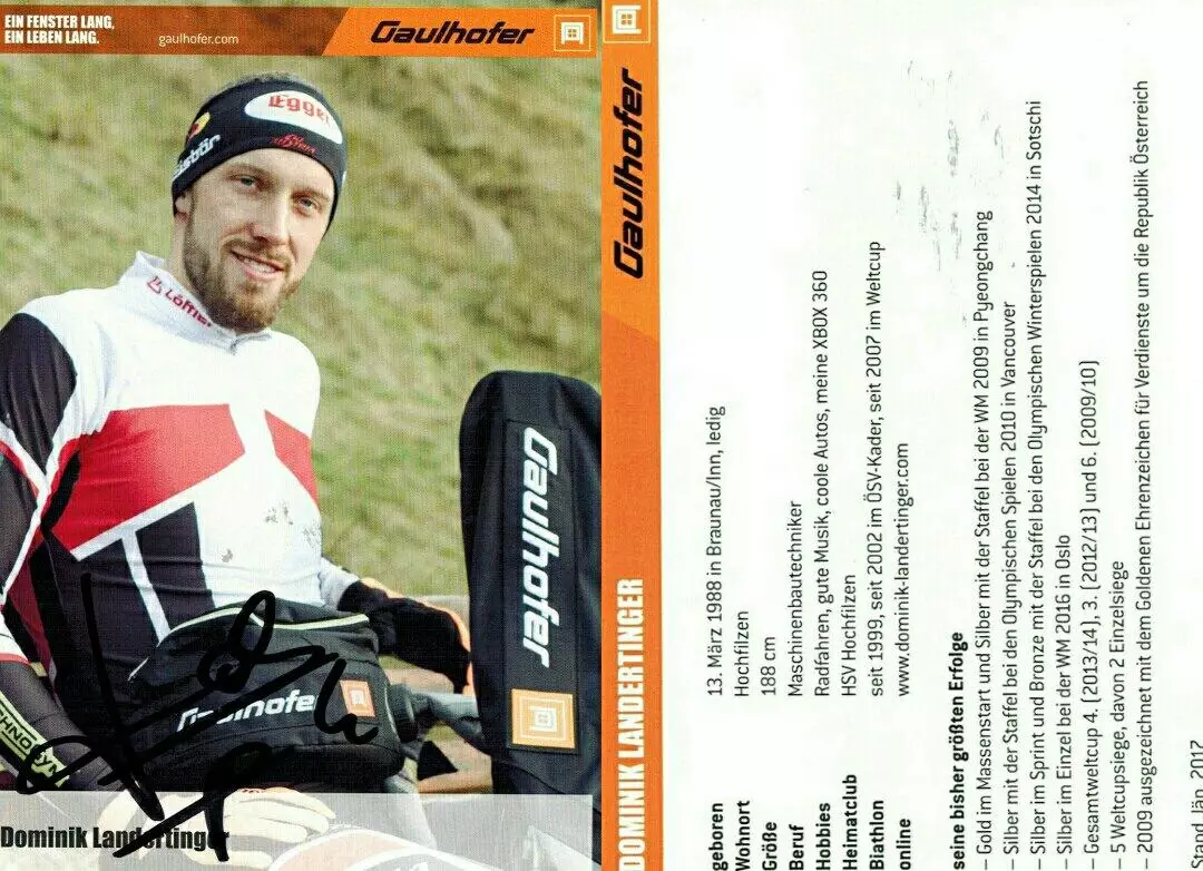 Доминик Ландертингер автограф-карта биатлон