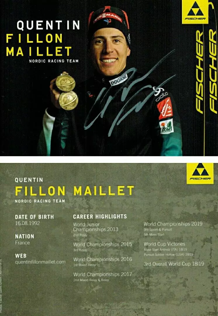 Кентен Фийон-Майе автограф-карта биатлон