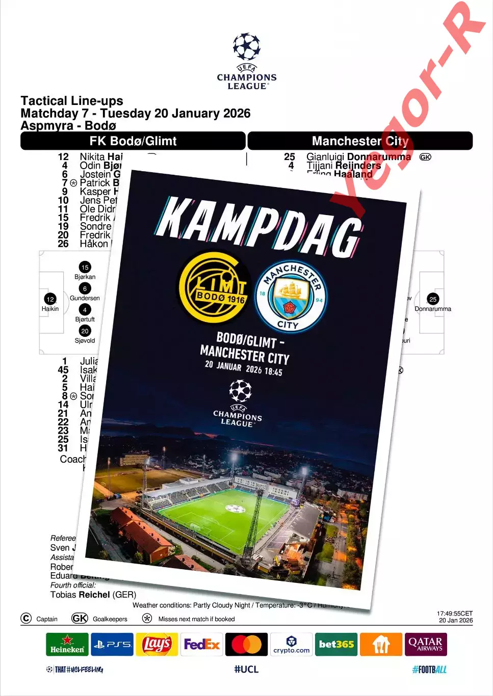 БОДО ГЛИМТ Норвегия - МАНЧЕСТЕР СИТИ Англия 20 января 2026 ЛЧ ФАН 16 с + офиц ТШ