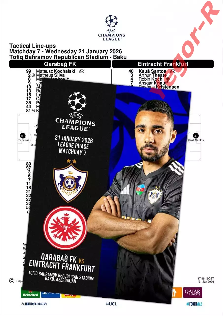 КАРАБАХ Азербайджан АЙНТРАХТ Франкфурт Германия 21 января 2026 ЛЧ ФАН 12с+ оф ТШ