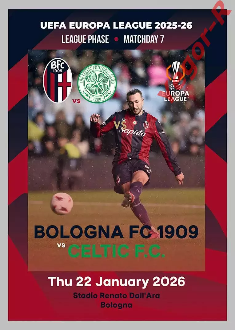 БОЛОНЬЯ Италия - СЕЛТИК Глазго Шотландия 22 января 2026 ЛЕ ФАН 12 стр + офиц ТШ