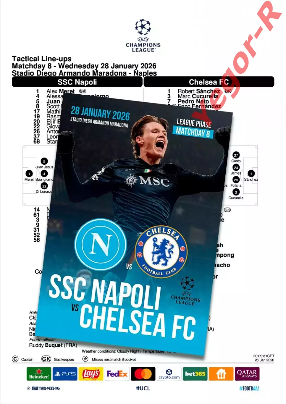 НАПОЛИ Италия - ЧЕЛСИ Лондон Англия 28 января 2026 ЛЧ ФАН 12 стр + офиц ТШ