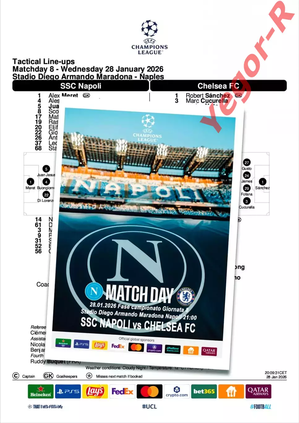 НАПОЛИ Италия - ЧЕЛСИ Лондон Англия 28 января 2026 ЛЧ ФАН 16 стр + офиц ТШ