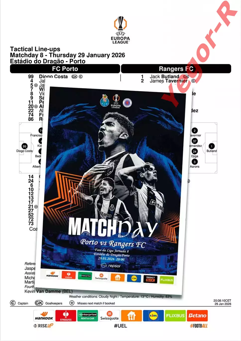 ПОРТО Португалия ГЛАЗГО РЕЙНДЖЕРС Шотландия 29 января 2026 ЛЕ ФАН 16стр+ офиц ТШ