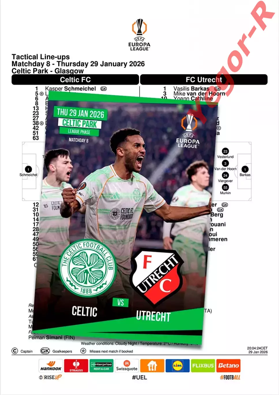 СЕЛТИК Глазго Шотландия УТРЕХТ Нидерланды 29 января 2026 ЛЕ ФАН 12 стр + офиц ТШ
