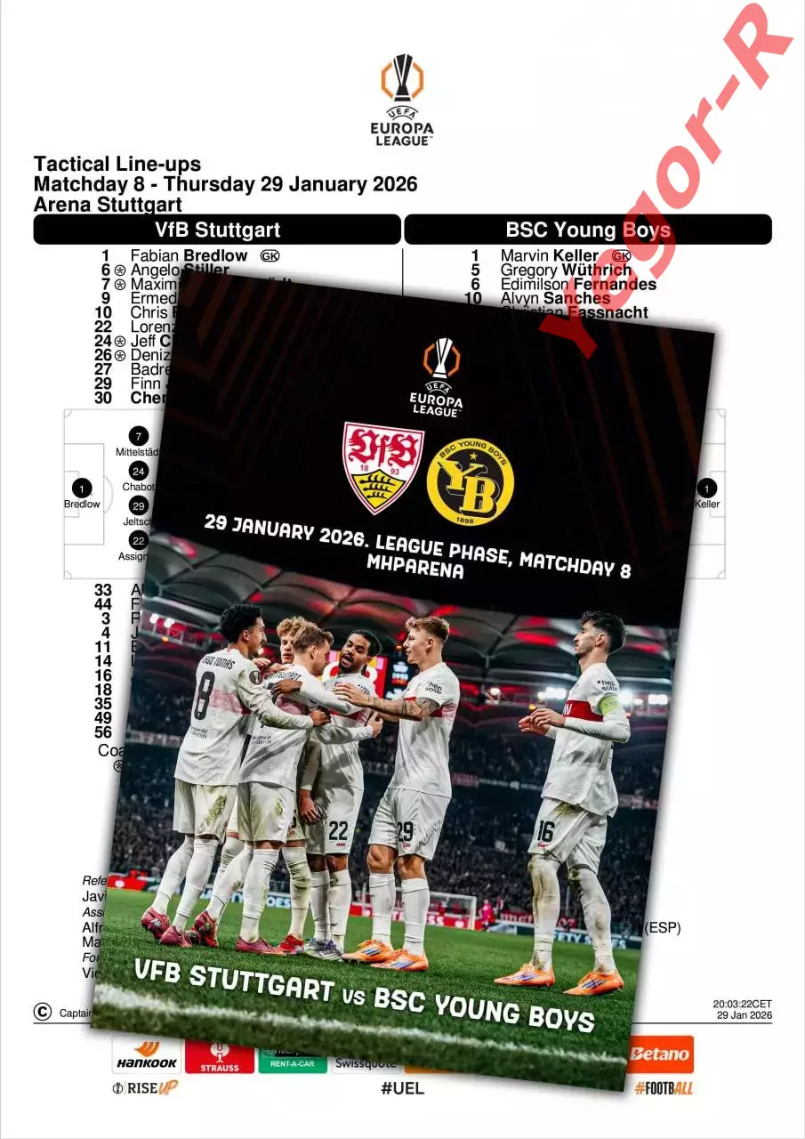 ШТУТГАРТ Германия - ЯНГ БОЙЗ Берн Швейцария 29 января 2026 ЛЕ ФАН 12 с + офиц ТШ