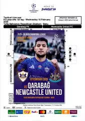 КАРАБАХ Азербайджан - НЬЮКАСЛ ЮНАЙТЕД Англия 18 февраля 2026 ЛЧ ФАН 12с+ офиц ТШ