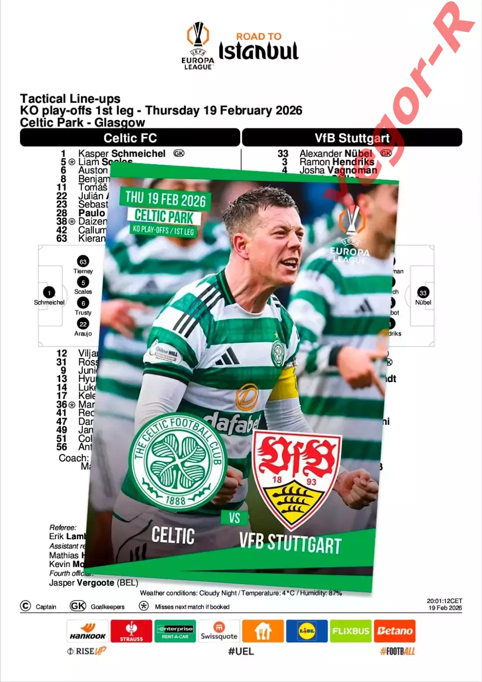 СЕЛТИК Глазго Шотландия - ШТУТГАРТ Германия 19 февраля 2026 ЛЕ ФАН 12 с+ офиц ТШ