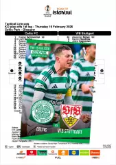 СЕЛТИК Глазго Шотландия - ШТУТГАРТ Германия 19 февраля 2026 ЛЕ ФАН 12 с+ офиц ТШ