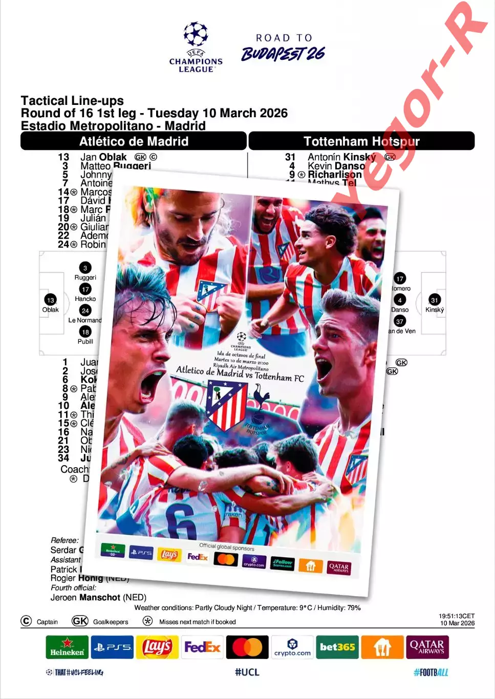 АТЛЕТИКО Мадрид Испания - ТОТТЕНХЭМ Англия 10 марта 2026 ЛЧ ФАН 16 стр + офиц ТШ
