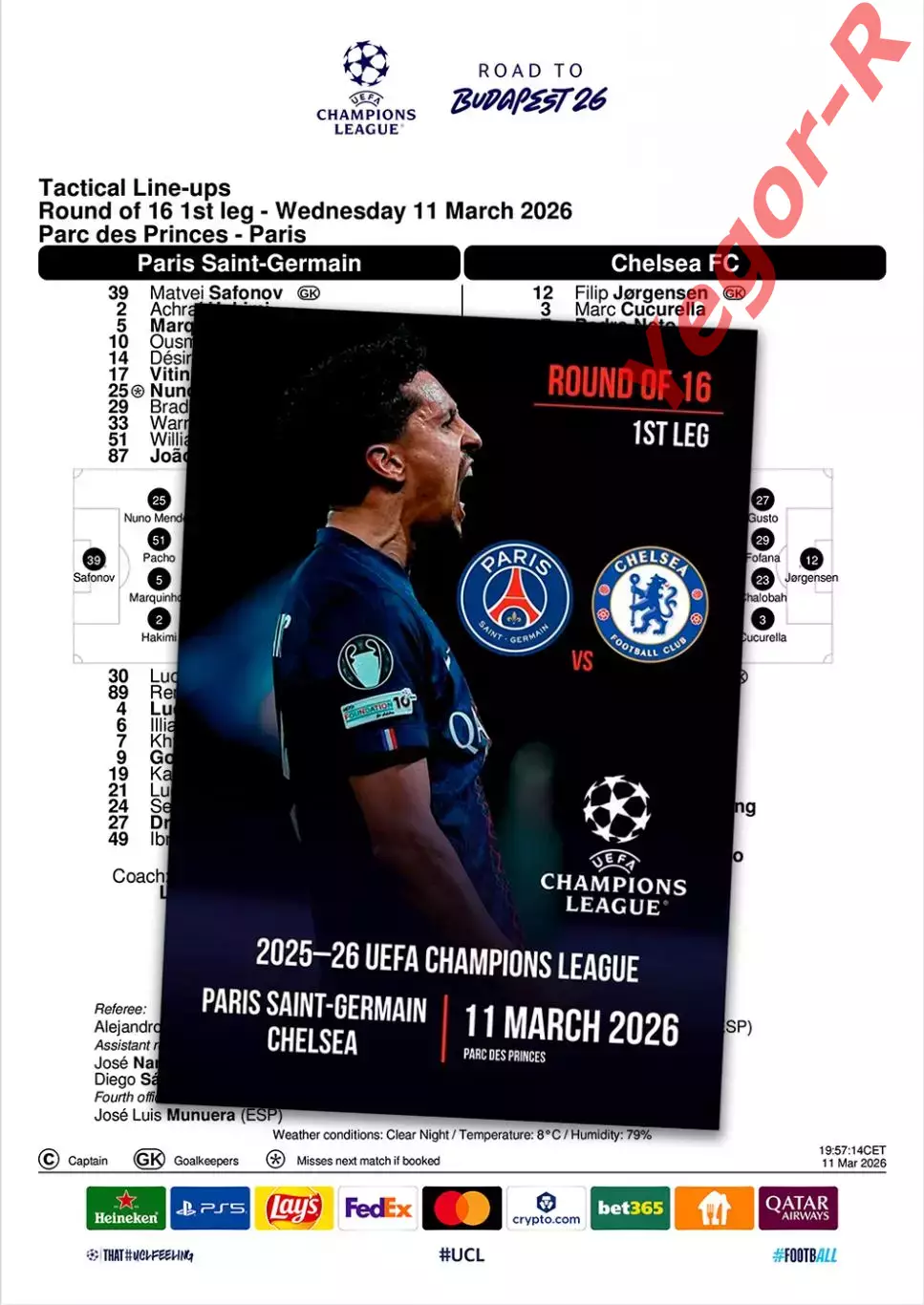 ПСЖ Париж Франция - ЧЕЛСИ Лондон Англия 11 марта 2026 ЛЧ ФАН 12 стр + офиц ТШ