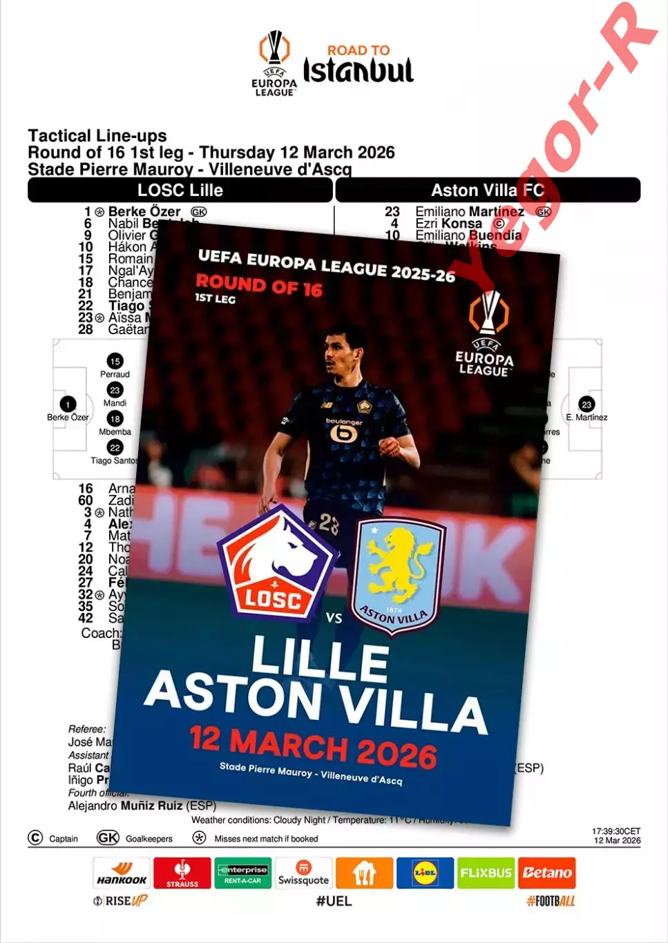 ЛИЛЛЬ Франция - АСТОН ВИЛЛА Англия 12 марта 2026 ЛЕ ФАН 12 стр + офиц ТШ