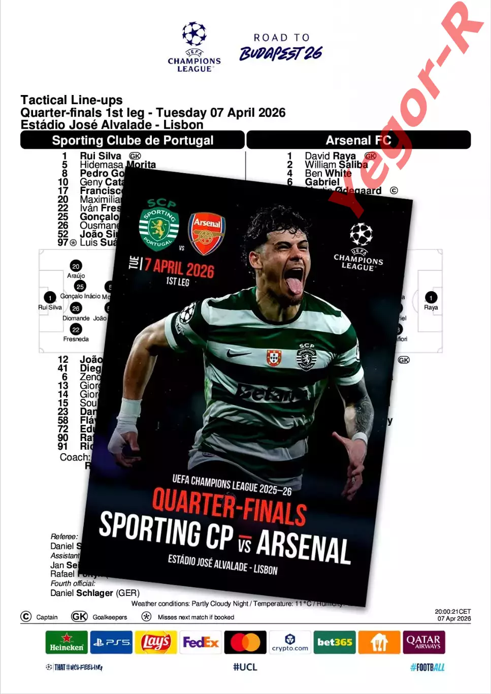 СПОРТИНГ Португалия - АРСЕНАЛ Лондон Англия 7 апреля 2026 ЛЧ ФАН 12стр + офиц ТШ