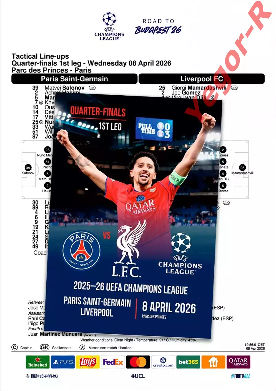 ПСЖ Париж Франция - ЛИВЕРПУЛЬ Англия 8 апреля 2026 ЛЧ 1/4 ФАН 12 стр + офиц ТШ