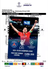 ПСЖ Париж Франция - ЛИВЕРПУЛЬ Англия 8 апреля 2026 ЛЧ 1/4 ФАН 12 стр + офиц ТШ