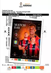 БОЛОНЬЯ Италия - АСТОН ВИЛЛА Англия 9 апреля 2026 ЛЕ 1/4 ФАН 16 стр + офиц ТШ