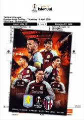 АСТОН ВИЛЛА Англия - БОЛОНЬЯ Италия 16 апреля 2026 ЛЕ ФАН 12 стр + офиц ТШ