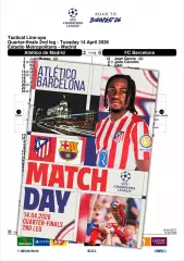 АТЛЕТИКО Мадрид - БАРСЕЛОНА Испания 14 апреля 2026 ЛЧ ФАН 12 стр + офиц ТШ