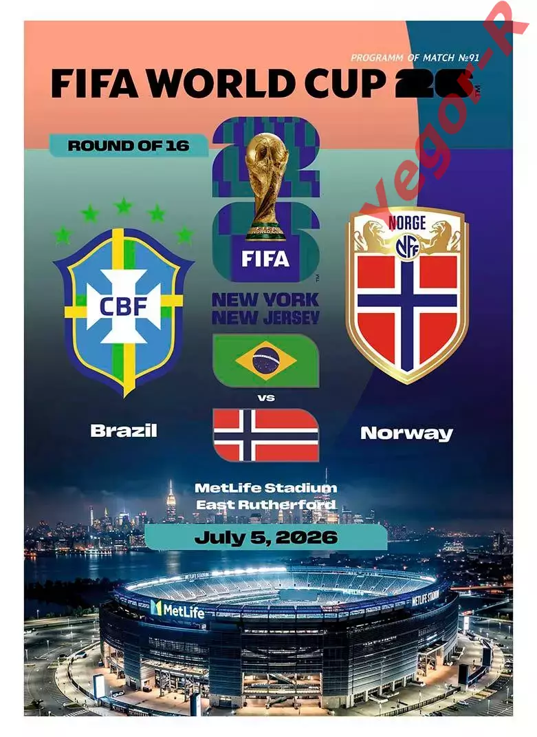 №91 БРАЗИЛИЯ - НОРВЕГИЯ 5 июля 2026 1/8 финала Чемпионат Мира ФИФА ФАН программа