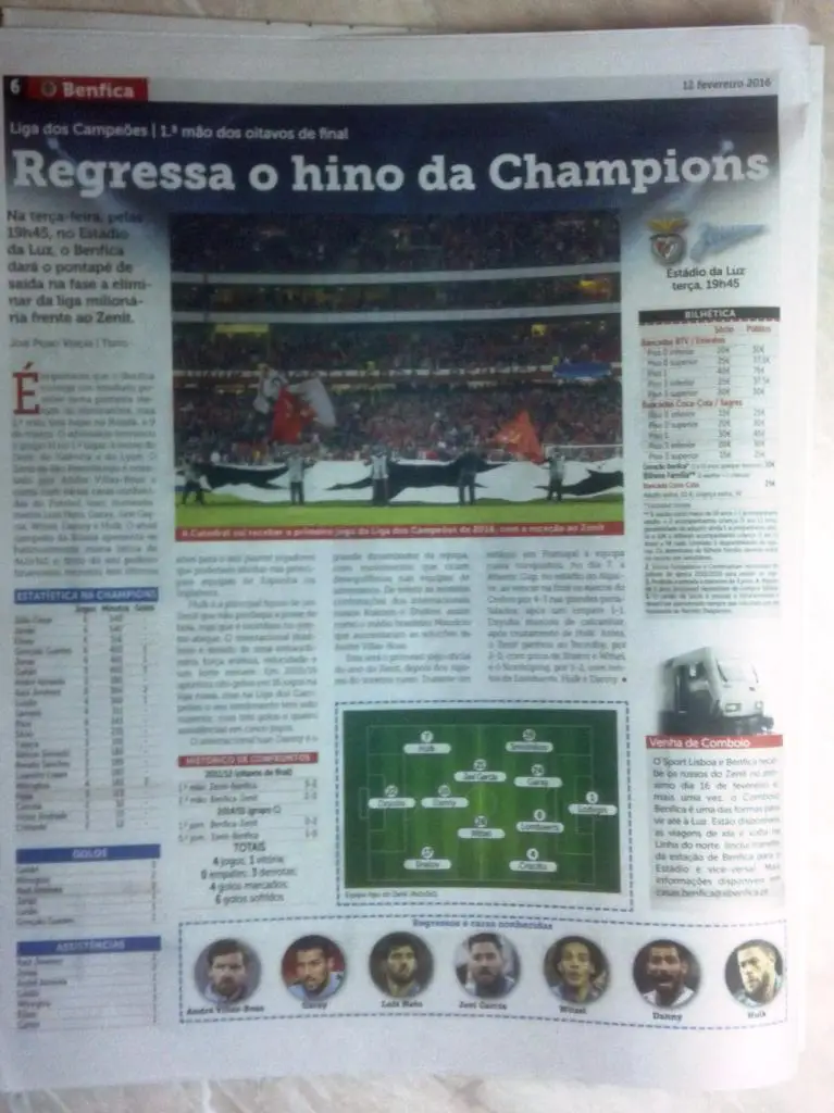Бенфика Лиссабон Португалия - Зенит Санкт-Петербург Россия 2016 ЛЧ О Бенфика 1