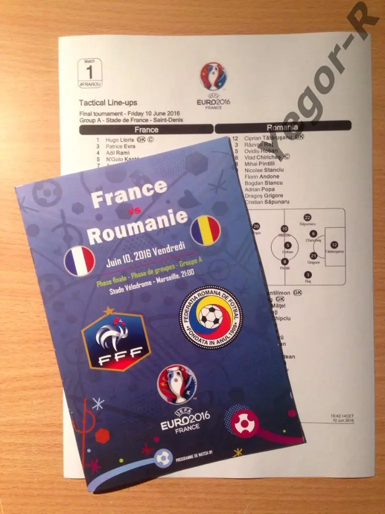 Франция - Румыния 2016 ЧЕ матч №1 программа + официальный тимшит