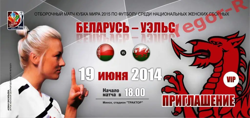 Беларусь - Англия 2014 отб. ЧМ-2015 в Канаде женские сборные БИЛЕТ
