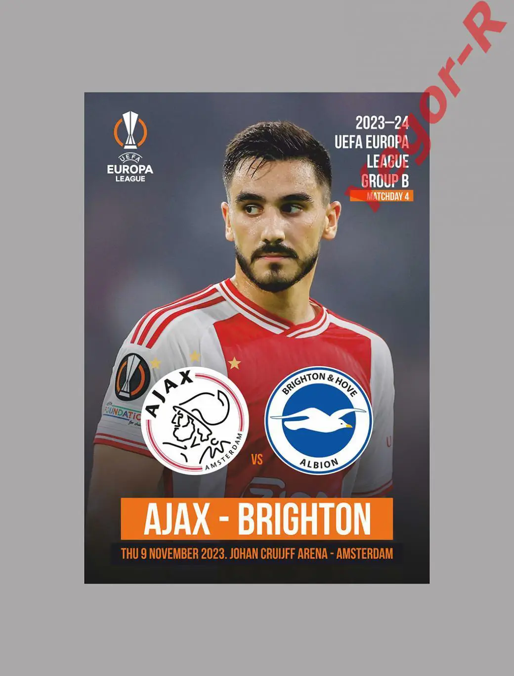 АЯКС Амстердам Нидерланды - БРАЙТОН Англия 9 ноября 2023 ЛЕ ФАН 12с + ОФИЦ ТШ