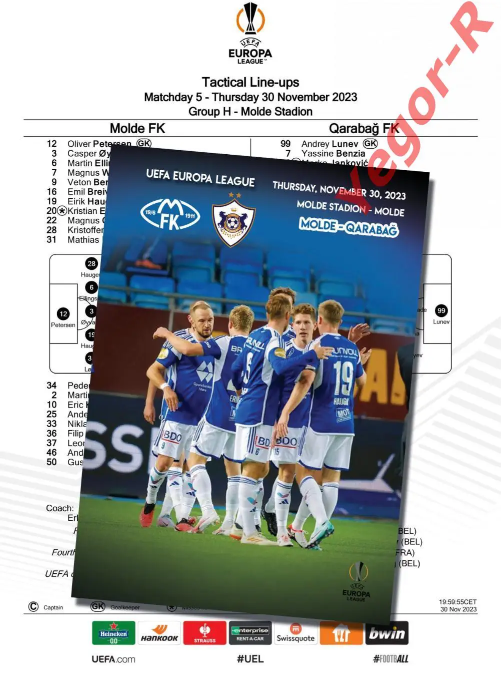 МОЛЬДЕ Норвегия - КАРАБАХ Азербайджан 30 ноября 2023 ЛЕ ФАН 12с+ ОФИЦ ТШ