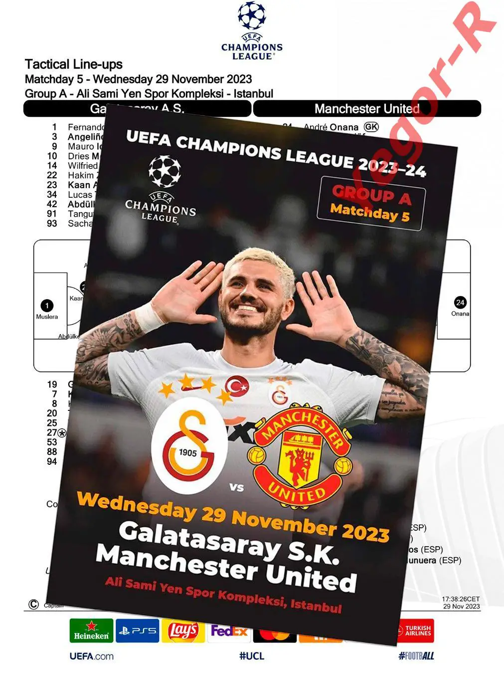 ГАЛАТАСАРАЙ Турция - МАНЧЕСТЕР ЮНАЙТЕД Англия 29 ноября 2023 ЛЧ ФАН 8с+ ОФИЦ ТШ