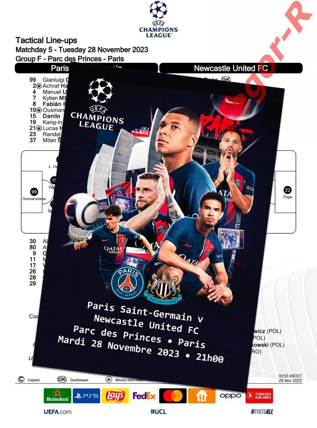ПСЖ Париж Франция - НЬЮКАСЛ ЮНАЙТЕД Англия 28 ноября 2023 ЛЧ ФАН 16с+ ОФИЦ ТШ