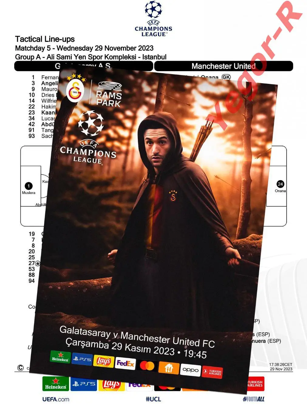 ГАЛАТАСАРАЙ Турция - МАНЧЕСТЕР ЮНАЙТЕД Англия 29 ноября 2023 ЛЧ ФАН 16с+ ОФИЦ ТШ
