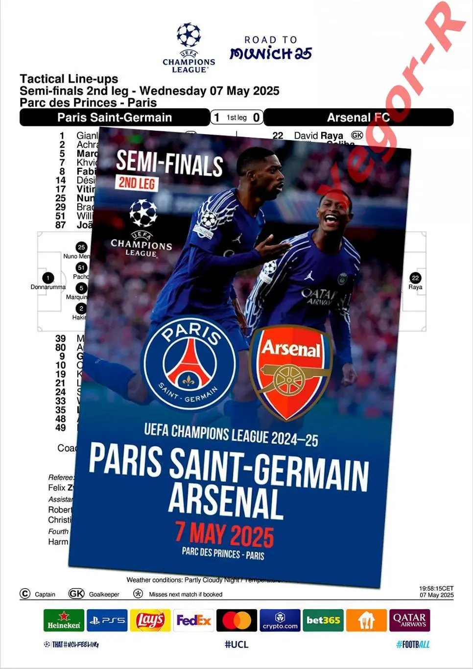 ПСЖ Париж Франция - АРСЕНАЛ Лондон Англия 7 мая 2025 ЛЧ ФАН 12 стр + офиц ТШ