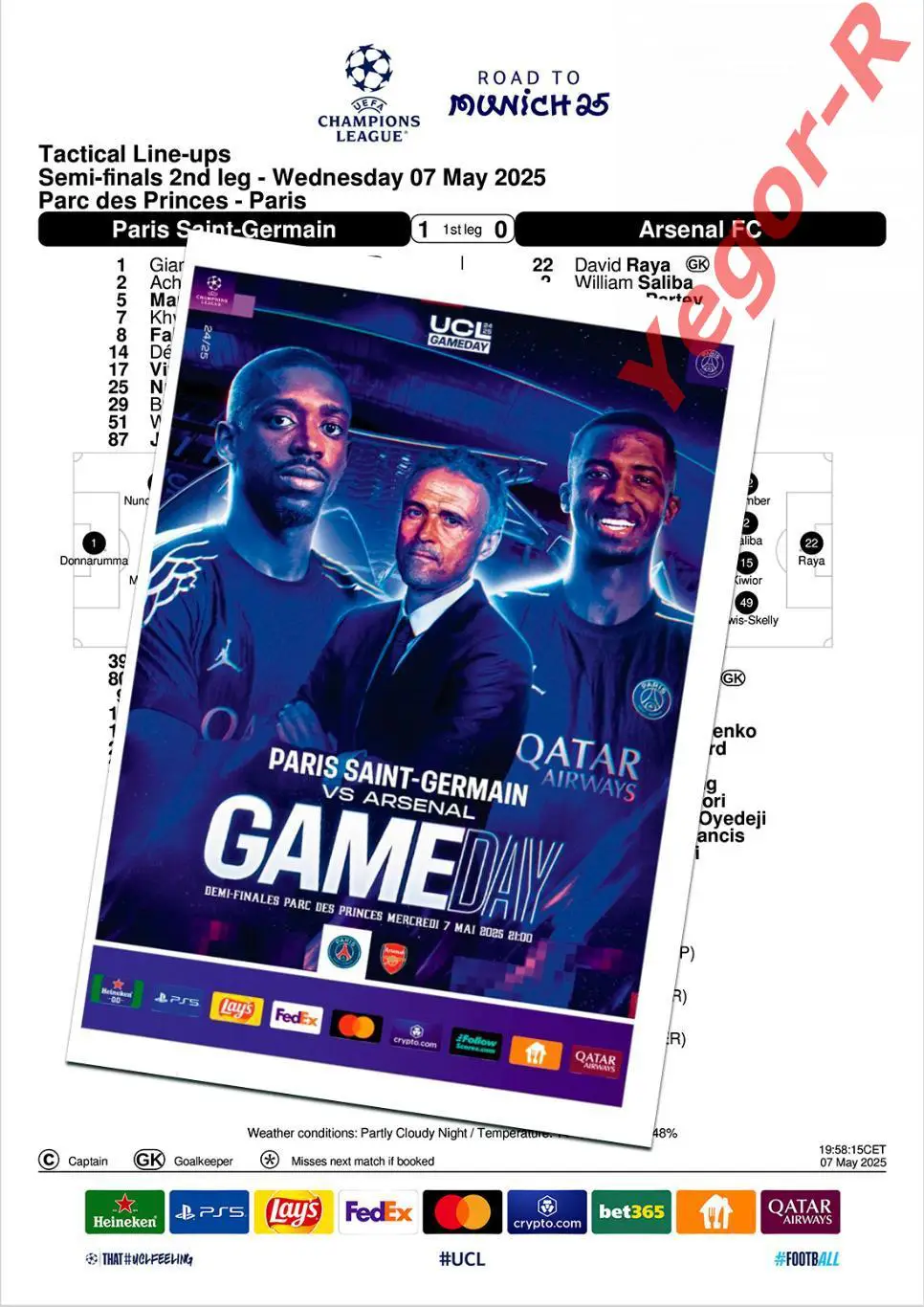 ПСЖ Париж Франция - АРСЕНАЛ Лондон Англия 7 мая 2025 ЛЧ ФАН 16 стр + офиц ТШ