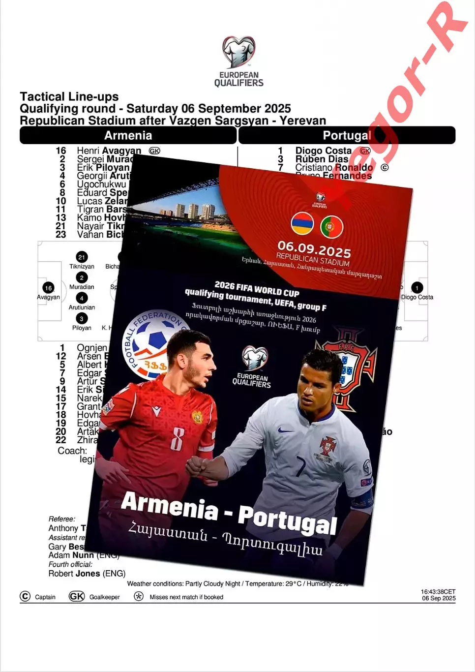 АРМЕНИЯ - ПОРТУГАЛИЯ 6 сентября 2025 отб. ЧМ-2026 программа КЛФ + официальный тш