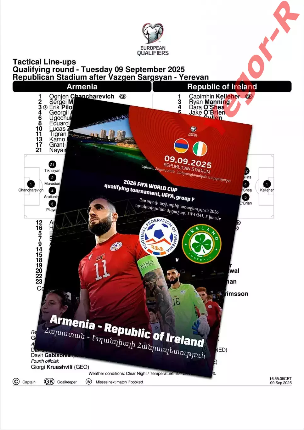 АРМЕНИЯ - ИРЛАНДИЯ 9 сентября 2025 отб. ЧМ-2026 программа КЛФ + официальный тш