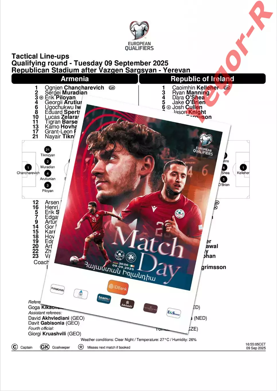 АРМЕНИЯ - ИРЛАНДИЯ 9 сентября 2025 отб. ЧМ ФАН программа + офиц ТИМ ШИТ