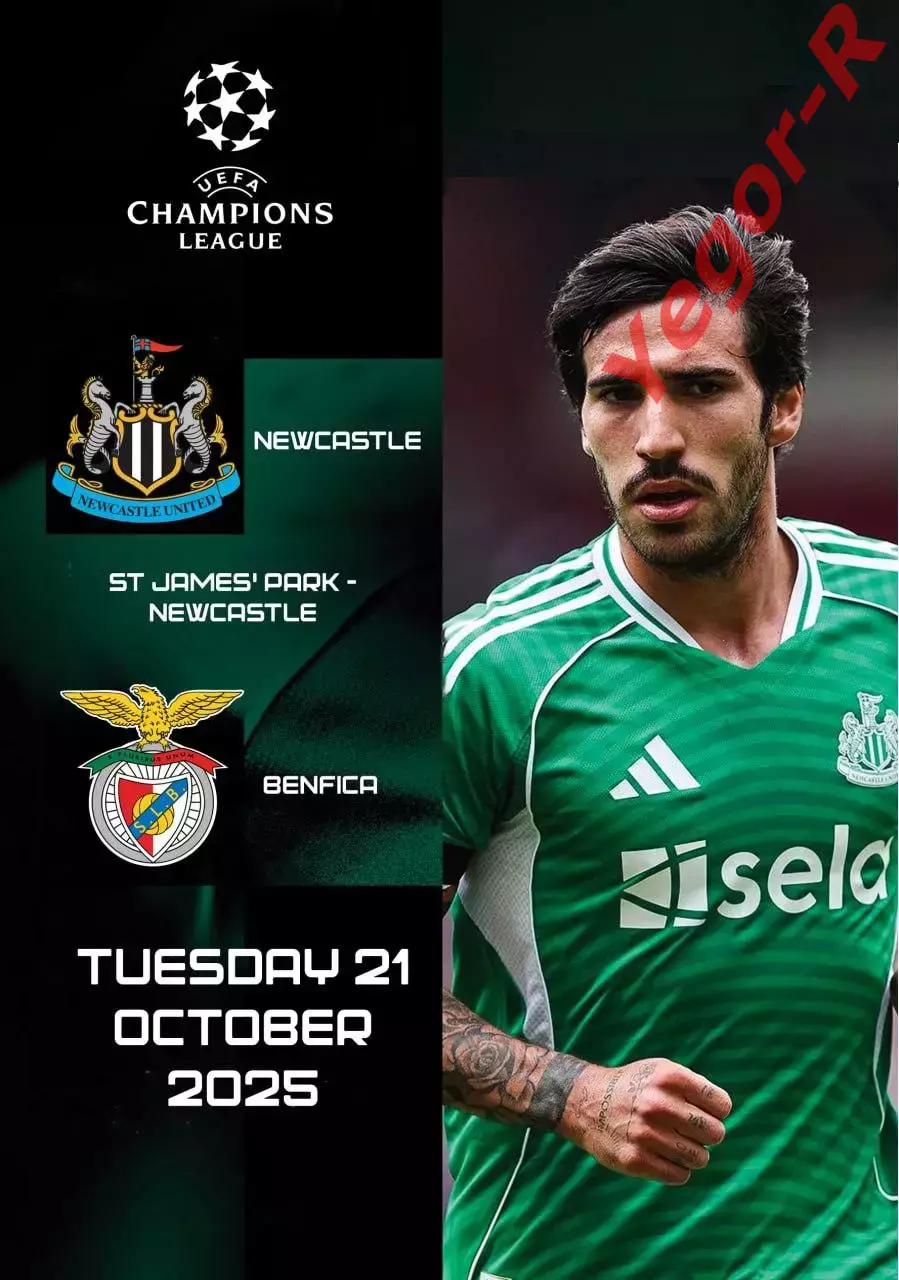 НЬЮКАСЛ ЮНАЙТЕД Англия - БЕНФИКА Португалия 21 октября 2025 ЛЧ ФАН 12 с+ офиц ТШ 1